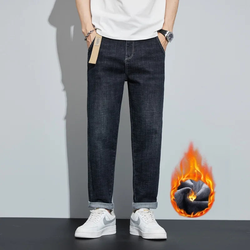 Pantaloni in denim da uomo in pile