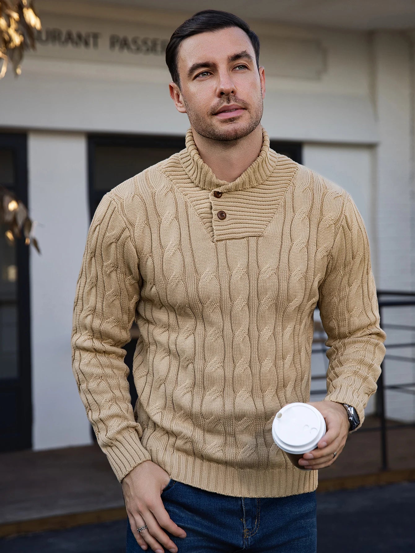 Maglione a coste con risvolto da uomo