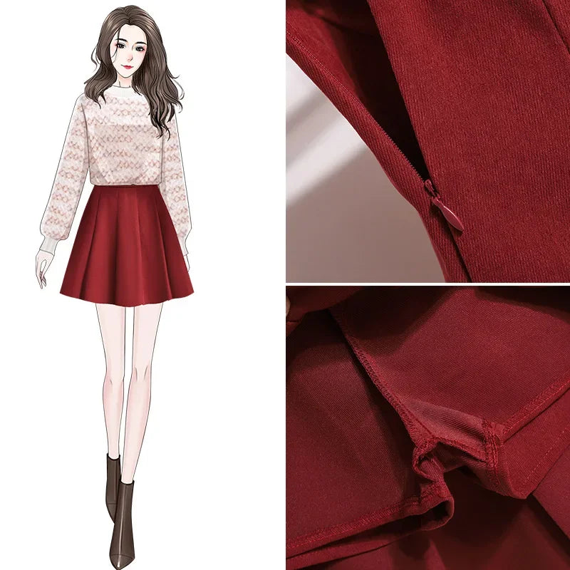 Gonna a trapezio a vita alta e spessa da donna