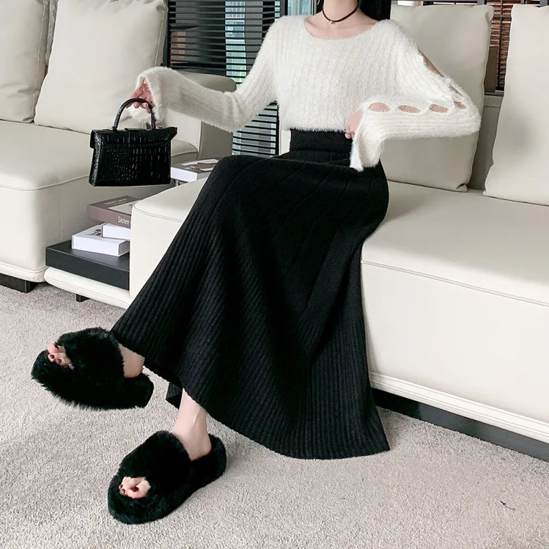 Gonna a vita alta in maglia taglie forti