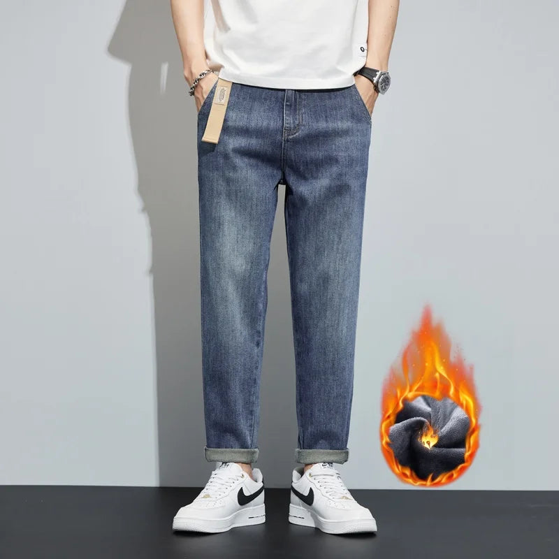 Pantaloni in denim da uomo in pile