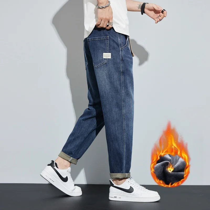 Pantaloni in denim da uomo in pile