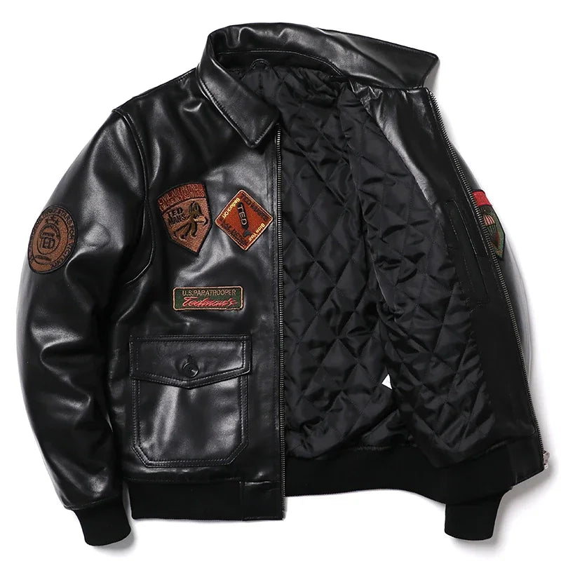 Giacca da pilota in pelle di pecora da uomo