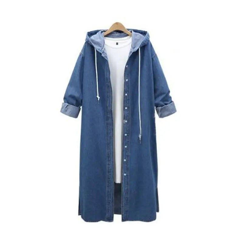 Cappotto lungo in denim con cappuccio da donna