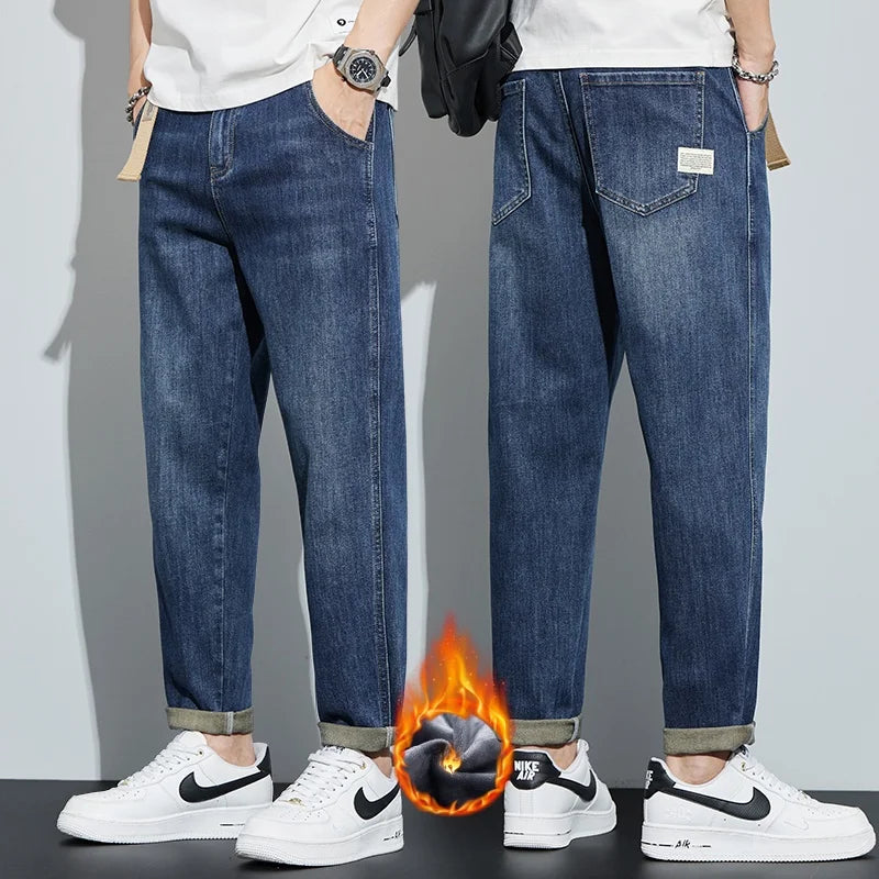 Pantaloni in denim da uomo in pile