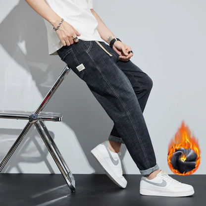 Pantaloni in denim da uomo in pile