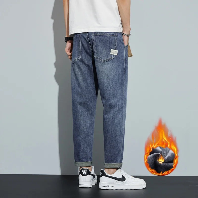 Pantaloni in denim da uomo in pile