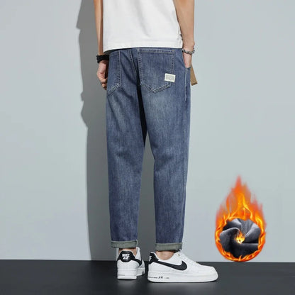 Pantaloni in denim da uomo in pile