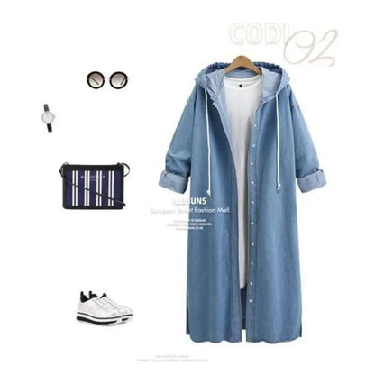 Cappotto lungo in denim con cappuccio da donna