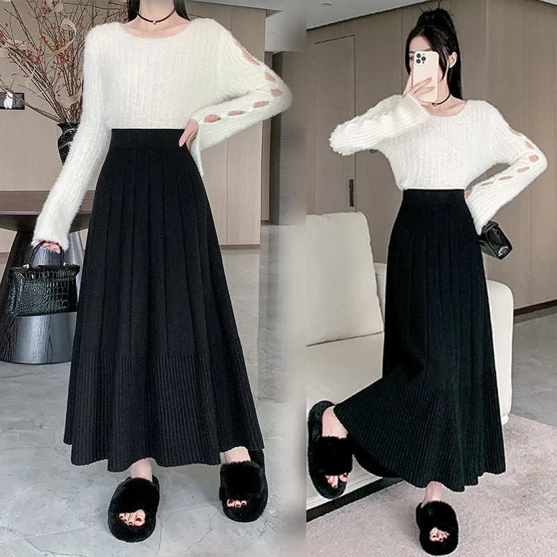 Gonna a vita alta in maglia taglie forti