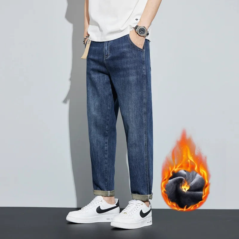 Pantaloni in denim da uomo in pile