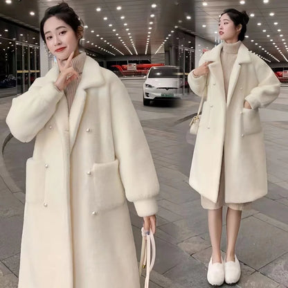 Cappotto in flanella di pelliccia sintetica taglie forti