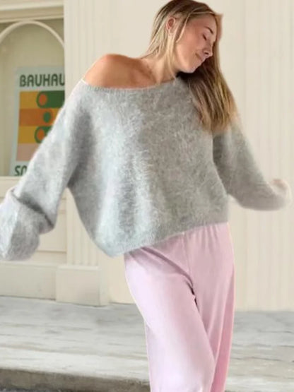 Maglione da donna in mohair con spalle scoperte